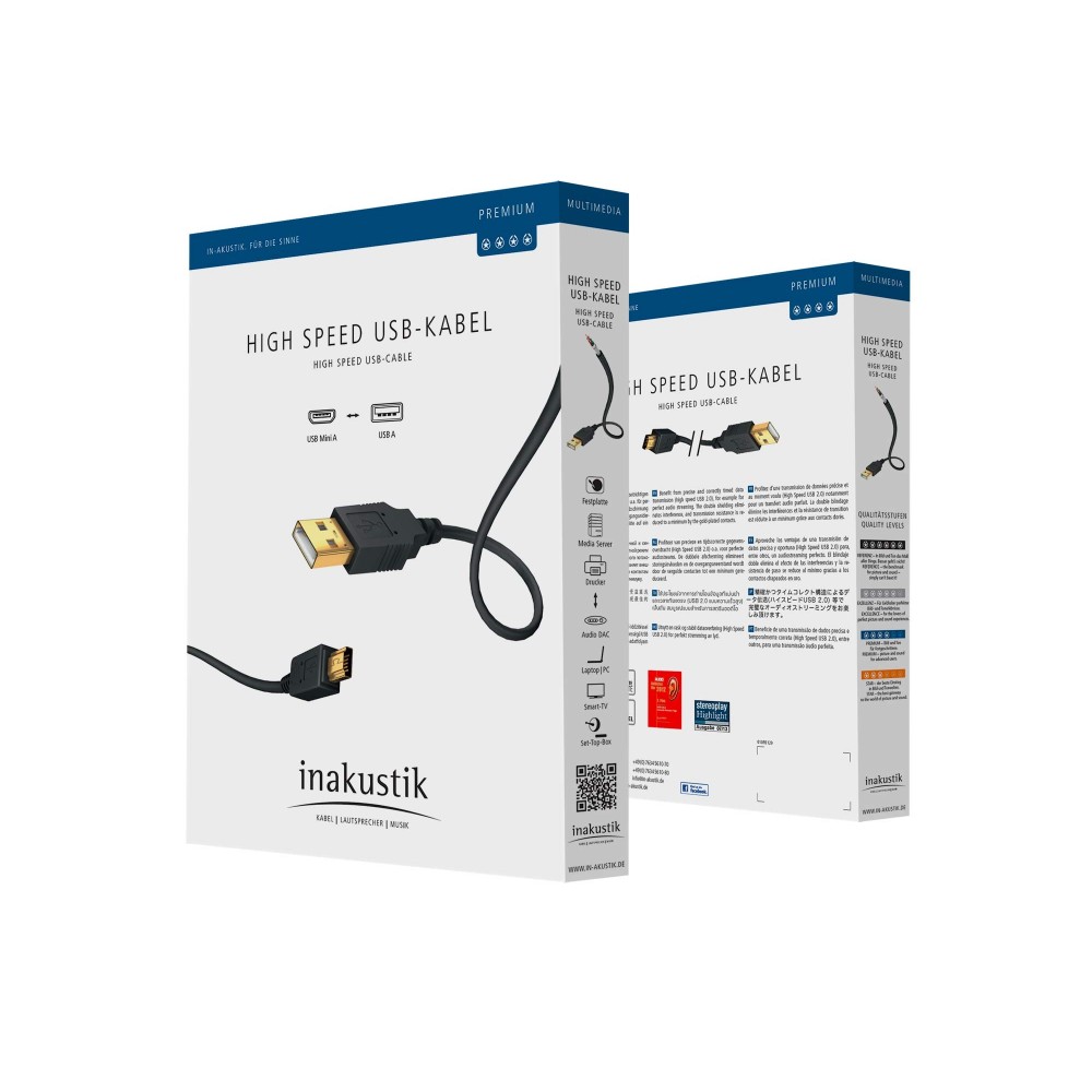 USB-kabel (A-Mini B) - In-akustik Premium