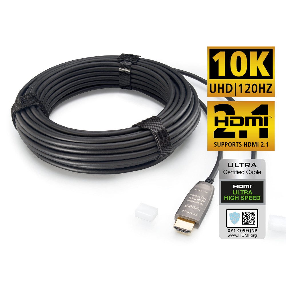 Placeret Korn grit Optisk HDMI-kabel - 10K, HDMI 2.1, 48 Gbps, opptil 100m - in-akustik
